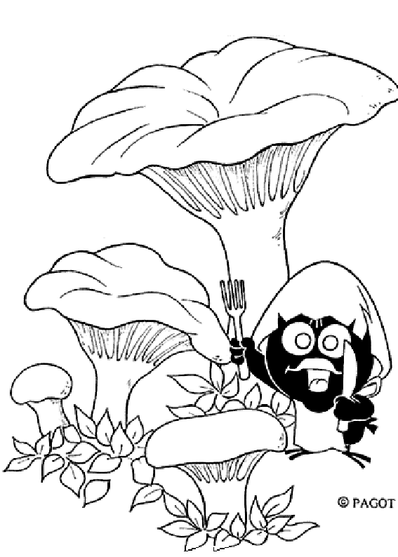 coloriage Calimero a la cueillette des champignons